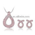 Pink ribbon jewelry set snake chain necklace and stud earring set white gold plated crystal jewelry set